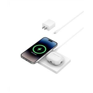 Belkin BoostCharge Pro 2-in-1 White Wireless Charging Pad with MagSafe 15W New!